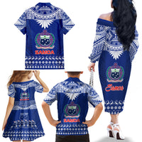 Toa Samoa Christmas Family Matching Off Shoulder Long Sleeve Dress and Hawaiian Shirt Samoa Siva Tau Manuia Le Kerisimasi Blue Vibe LT9 - Polynesian Pride