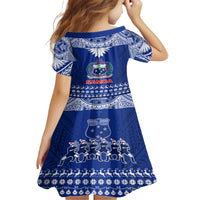 Toa Samoa Christmas Kid Short Sleeve Dress Samoa Siva Tau Manuia Le Kerisimasi Blue Vibe LT9 - Polynesian Pride