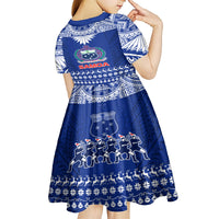 Toa Samoa Christmas Kid Short Sleeve Dress Samoa Siva Tau Manuia Le Kerisimasi Blue Vibe LT9 - Polynesian Pride