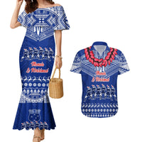 Personalised Toa Samoa Christmas Couples Matching Mermaid Dress and Hawaiian Shirt Samoa Siva Tau Manuia Le Kerisimasi Blue Vibe LT9 Blue - Polynesian Pride