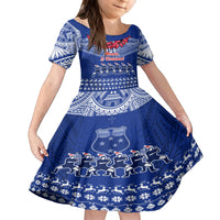 Personalised Toa Samoa Christmas Kid Short Sleeve Dress Samoa Siva Tau Manuia Le Kerisimasi Blue Vibe LT9 KID Blue - Polynesian Pride