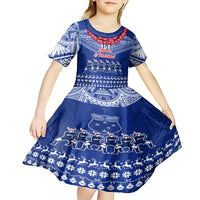 Personalised Toa Samoa Christmas Kid Short Sleeve Dress Samoa Siva Tau Manuia Le Kerisimasi Blue Vibe LT9 - Polynesian Pride