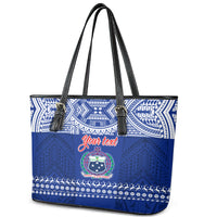 Personalised Toa Samoa Christmas Leather Tote Bag Samoa Siva Tau Manuia Le Kerisimasi Blue Vibe LT9 - Polynesian Pride