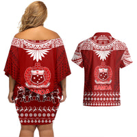 Toa Samoa Christmas Couples Matching Off Shoulder Short Dress and Hawaiian Shirt Samoa Siva Tau Manuia Le Kerisimasi Red Vibe LT9 - Polynesian Pride