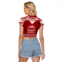 Toa Samoa Christmas Raglan Cropped T Shirt Samoa Siva Tau Manuia Le Kerisimasi Red Vibe LT9 - Polynesian Pride
