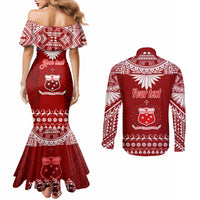 Personalised Toa Samoa Christmas Couples Matching Mermaid Dress and Long Sleeve Button Shirt Samoa Siva Tau Manuia Le Kerisimasi Red Vibe LT9 - Polynesian Pride