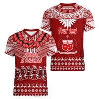 Personalised Toa Samoa Christmas Women V Neck T Shirt Samoa Siva Tau Manuia Le Kerisimasi Red Vibe LT9 - Polynesian Pride
