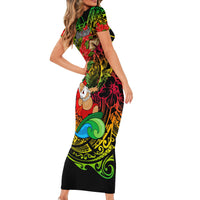 Personalised Vanuatu Joyeux Noel Short Sleeve Bodycon Dress Christmas Santas God Yumi LT9 - Polynesian Pride