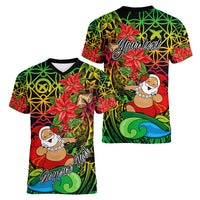 Personalised Vanuatu Joyeux Noel Women V Neck T Shirt Christmas Santas God Yumi LT9 - Polynesian Pride