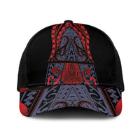 New Zealand Baseball Net Cap Maori Kiwiana Pattern Tukutuku Motif LT9 One Size Black Red - Polynesian Pride