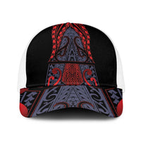 New Zealand Baseball Net Cap Maori Kiwiana Pattern Tukutuku Motif LT9 One Size White Red - Polynesian Pride
