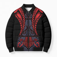 Custom New Zealand Bomber Puffer Jacket Maori Kiwiana Pattern Tukutuku Motif LT9 Unisex Red - Polynesian Pride