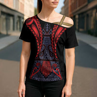 Custom New Zealand Cross Shoulder Shirt Maori Kiwiana Pattern Tukutuku Motif