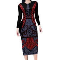 Custom New Zealand Family Matching Long Sleeve Bodycon Dress and Hawaiian Shirt Maori Kiwiana Pattern Tukutuku Motif