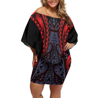 Custom New Zealand Family Matching Off Shoulder Short Dress and Hawaiian Shirt Maori Kiwiana Pattern Tukutuku Motif