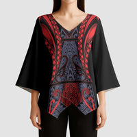 Custom New Zealand Kimono Sleeve Blouse Maori Kiwiana Pattern Tukutuku Motif LT9 - Polynesian Pride