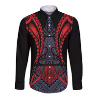 Custom New Zealand Long Sleeve Button Shirt Maori Kiwiana Pattern Tukutuku Motif LT9 Unisex Red - Polynesian Pride