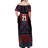 Custom New Zealand Off Shoulder Maxi Dress Maori Kiwiana Pattern Tukutuku Motif LT9 - Polynesian Pride