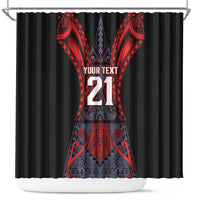 Custom New Zealand Shower Curtain Maori Kiwiana Pattern Tukutuku Motif LT9 Red - Polynesian Pride