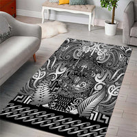 New Zealand Taiaha Maori Area Rug Kiwikiwi Minimalist Silver Fern Tukutuku Motif