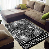 New Zealand Taiaha Maori Area Rug Kiwikiwi Minimalist Silver Fern Tukutuku Motif