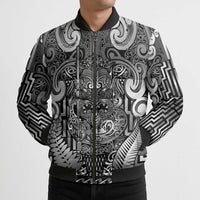 Custom New Zealand Taiaha Maori Bomber Puffer Jacket Kiwikiwi Minimalist Silver Fern Tukutuku Motif