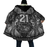 Custom New Zealand Taiaha Maori Cloak Kiwikiwi Minimalist Silver Fern Tukutuku Motif