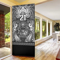Custom New Zealand Taiaha Maori Door Cover Kiwikiwi Minimalist Silver Fern Tukutuku Motif