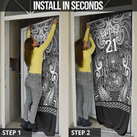 Custom New Zealand Taiaha Maori Door Cover Kiwikiwi Minimalist Silver Fern Tukutuku Motif