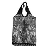 New Zealand Taiaha Maori Grocery Bag Kiwikiwi Minimalist Silver Fern Tukutuku Motif