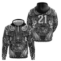 Custom New Zealand Taiaha Maori Hoodie Kiwikiwi Minimalist Silver Fern Tukutuku Motif