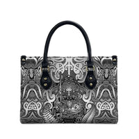 New Zealand Taiaha Maori Leather Bag Kiwikiwi Minimalist Silver Fern Tukutuku Motif