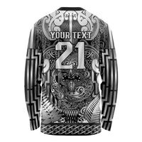 Custom New Zealand Taiaha Maori Long Sleeve Shirt Kiwikiwi Minimalist Silver Fern Tukutuku Motif
