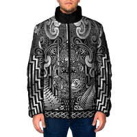 Custom New Zealand Taiaha Maori Padded Jacket Kiwikiwi Minimalist Silver Fern Tukutuku Motif
