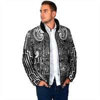 Custom New Zealand Taiaha Maori Padded Jacket Kiwikiwi Minimalist Silver Fern Tukutuku Motif