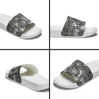 New Zealand Taiaha Maori Slide Sandals Kiwikiwi Minimalist Silver Fern Tukutuku Motif