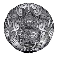 New Zealand Taiaha Maori Spare Tire Cover Kiwikiwi Minimalist Silver Fern Tukutuku Motif