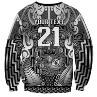 Custom New Zealand Taiaha Maori Sweatshirt Kiwikiwi Minimalist Silver Fern Tukutuku Motif