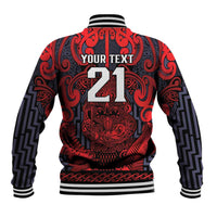 Custom New Zealand Taiaha Maori Baseball Jacket Whero Minimalist Silver Fern Tukutuku Motif