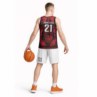 Custom New Zealand Taiaha Maori Basketball Jersey Whero Minimalist Silver Fern Tukutuku Motif