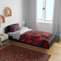 New Zealand Taiaha Maori Bedding Set Whero Minimalist Silver Fern Tukutuku Motif