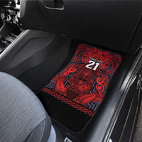 Custom New Zealand Taiaha Maori Car Mats Whero Minimalist Silver Fern Tukutuku Motif