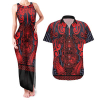 Custom New Zealand Taiaha Maori Couples Matching Tank Maxi Dress and Hawaiian Shirt Whero Minimalist Silver Fern Tukutuku Motif