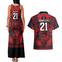 Custom New Zealand Taiaha Maori Couples Matching Tank Maxi Dress and Hawaiian Shirt Whero Minimalist Silver Fern Tukutuku Motif