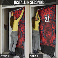 Custom New Zealand Taiaha Maori Door Cover Whero Minimalist Silver Fern Tukutuku Motif