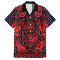 Custom New Zealand Taiaha Maori Family Matching Off The Shoulder Long Sleeve Dress and Hawaiian Shirt Whero Minimalist Silver Fern Tukutuku Motif