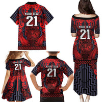 Custom New Zealand Taiaha Maori Family Matching Puletasi and Hawaiian Shirt Whero Minimalist Silver Fern Tukutuku Motif