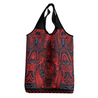 New Zealand Taiaha Maori Grocery Bag Whero Minimalist Silver Fern Tukutuku Motif