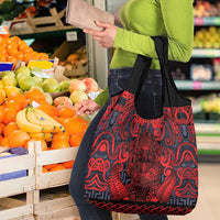 New Zealand Taiaha Maori Grocery Bag Whero Minimalist Silver Fern Tukutuku Motif
