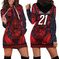Custom New Zealand Taiaha Maori Hoodie Dress Whero Minimalist Silver Fern Tukutuku Motif
